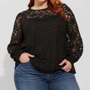 Torrid Black Floral Lace Long Sleeve Top – Size 3 (3X) (22-24)
